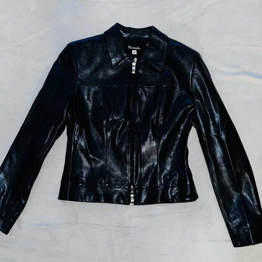 Tempo Paris Glossy Black Leather Jacket